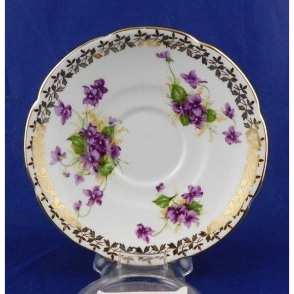 Collingwoods Purple Violets Wide Mouth Tea Cup & Saucer - Picture 6 of 7